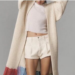 Anthropologie Long Fringe Cardigan Sweater
OpenFront Knit Ivory Purple Green